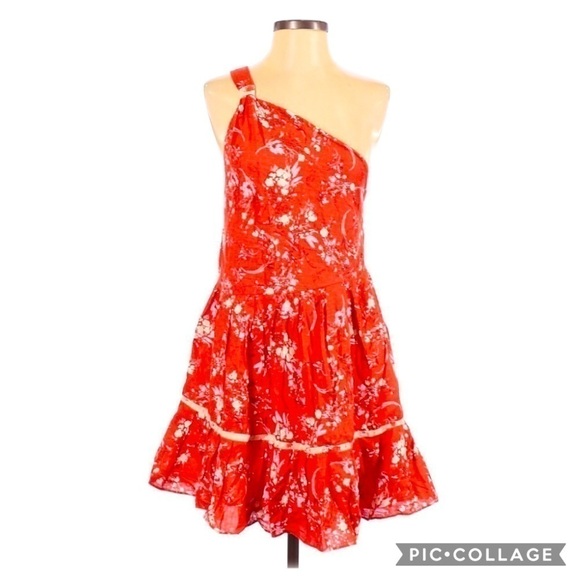 Free People Linen Ruffle Hem Single Shoulder Dress - Picture 2 of 4